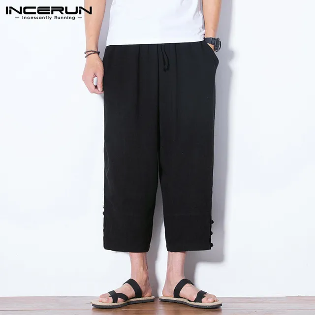 INCEURN Men’s Harem Pants Ankle Button Casual Pants Loose Pant Wide Legs Joggers Men Clothes Pantalon Women Cotton Baggy  5XL