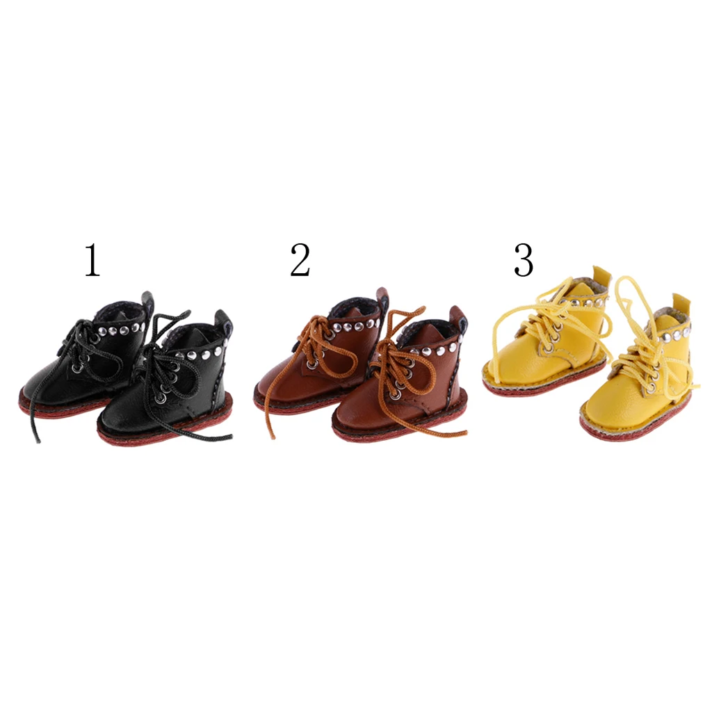 

Pair of Cute PU Leather Handcrafted Doll Boots Lace Shoes Fit for 12'' Blythe Doll Clothing Dress Up Accessories