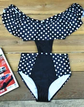 Women Swimsuit Off Shoulder Ruffles Print
