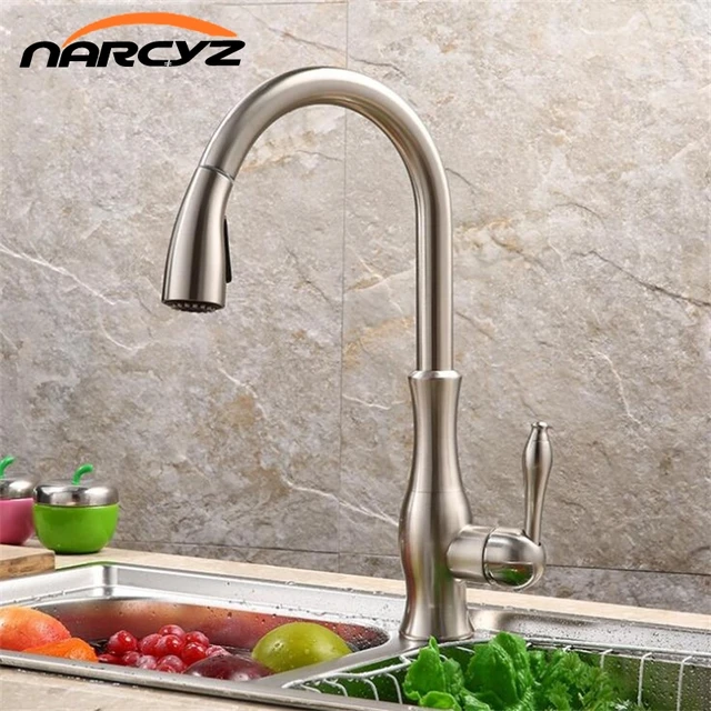 Best Price New Kitchen Faucets Nickel/ORB Single Handle Pull Out Kitchen Tap Single Hole Handle Swivel 360 Degree Water Mixer Tap XT-141