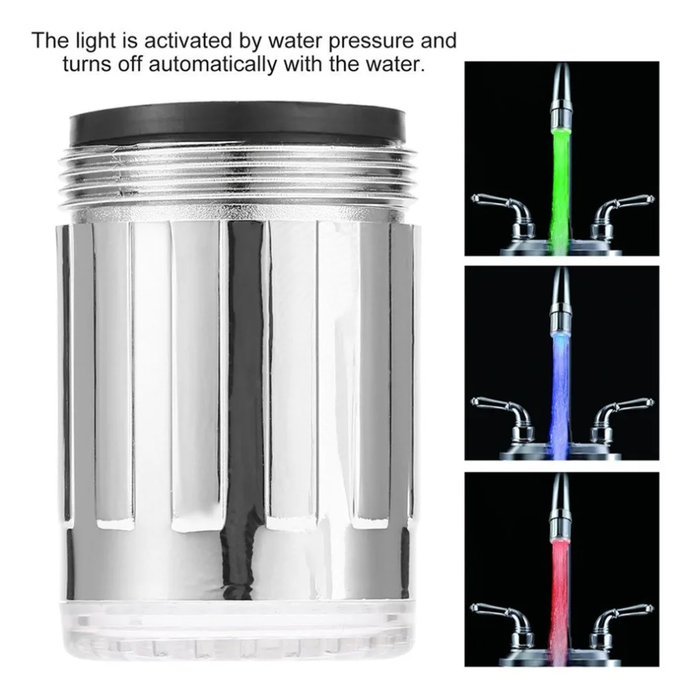 3 цвета светодиодный светильник изменить кран насадка, аэратор для водопроводной воды Температура Сенсор без Батарея водопроводный кран душ свечение винт