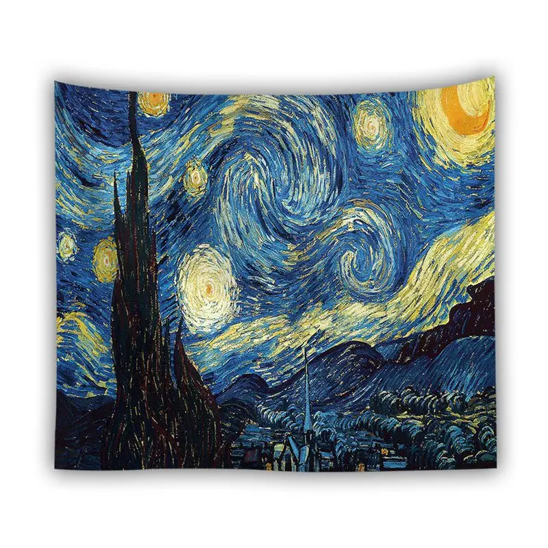 Гобелен с изображением звездной ночи Ван Гог абстрактная картина настенная живопись 3D синий настенный гобелен домашний декор большой размер гобелен - Цвет: 2