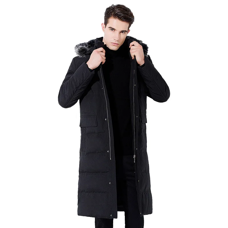 

2019 new Winter jacket Men's Long over the knee Hooded Fox fur Collar coat Warm Hooded Park jacket Detachable Collar Cold Coat