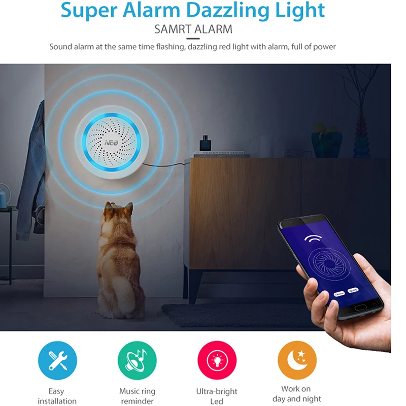 NEO Z-wave Plus Wireless Home Automation Battery-Powered Also Can Be Charged With USB Siren Alarm Sensor Building Automation