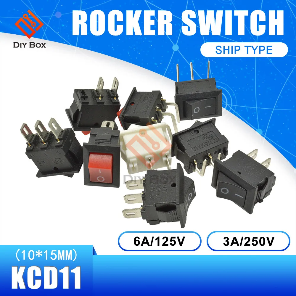 

10Pcs KCD11 Boat Rocker Switch 10x15mm 2Pin/3Pin Snap-in On-Off/On-Off-on Push Button Switch 3A/250V with LED Lamp