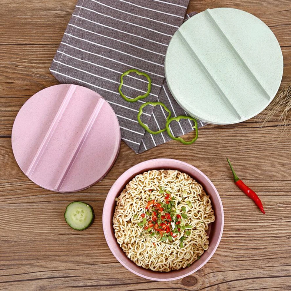 Creative Tableware Large Wheat Straw Plastic Bowl Set Bowl With Lid Noodle Bowl Household Utensils Colorful For Kitchen 10200E