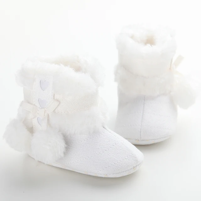 Newborn Baby Girl Bowknot Fleece Snow Boots Booties Furry Soft Sole