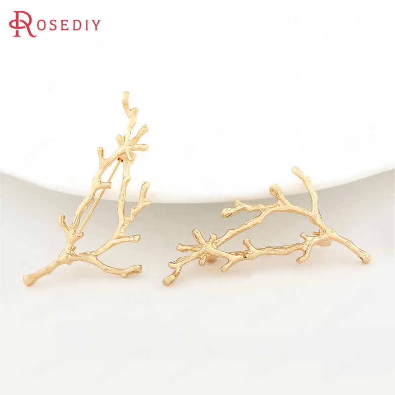 

(33171)4PCS 54*28MM,hole 1.5MM Brass 24K Champagne Gold Color Plated Tree Branch Brooch Jewelry Findings Accessories