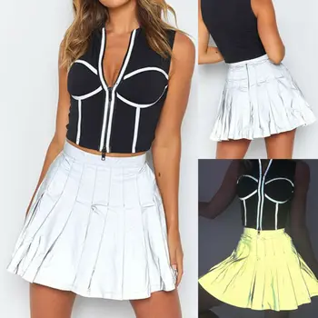 

Women Girl Reflective Pleated Skirt High Waist Plain Tennis Skater Flared Pleated Short Mini Skirt Shorts Sweet Girl 2019 New