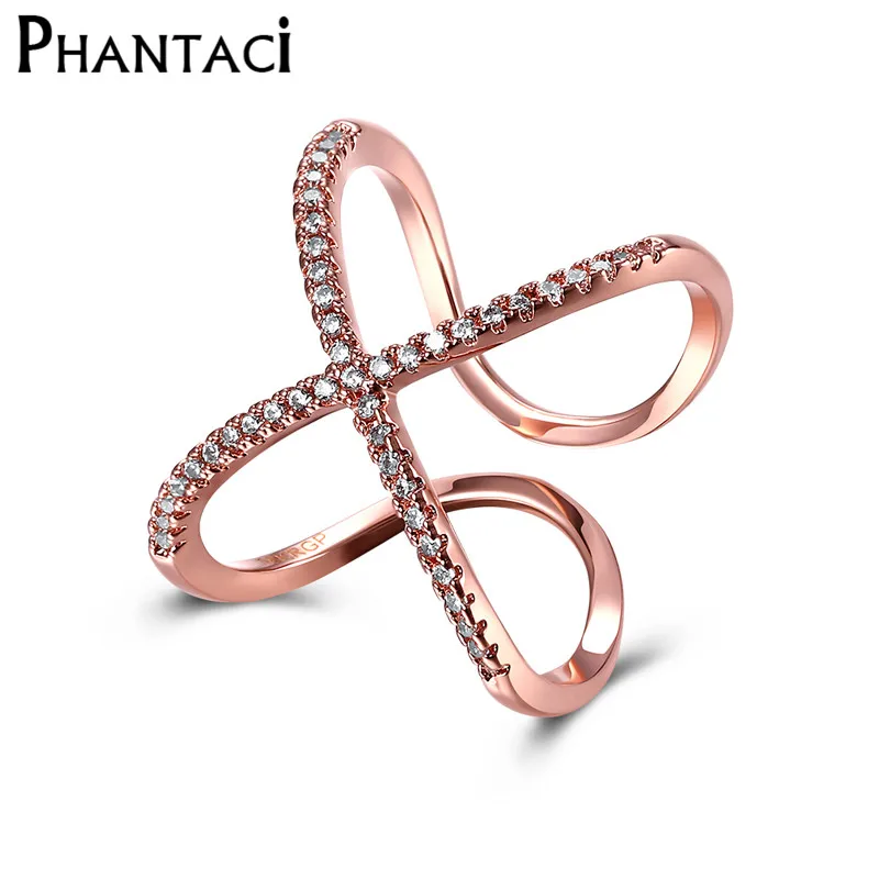 

Big Promotion Sale Exclusive Adjustable Geometric Ring Hollow Out X Shape Cross Pave Gold Color Wedding Ring Women Jewelry