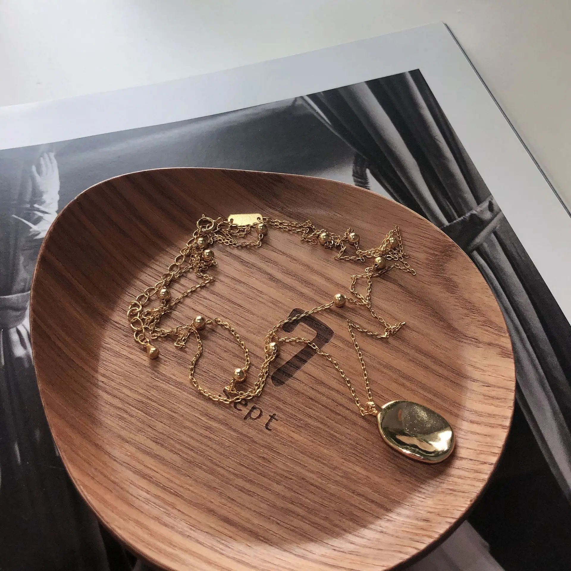 Silvology серебро 925 пробы Двухслойное глянцевое ожерелье Золотая цепочка, круглые бусины элегантное подвесное ожерелье для женщин ювелирный подарок