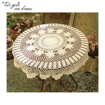 

DIY Handmade Crochet Lace Tablecloth Country Round Tea Table Mats Wedding Party Decorative Table Cover Placmat 70-120CM