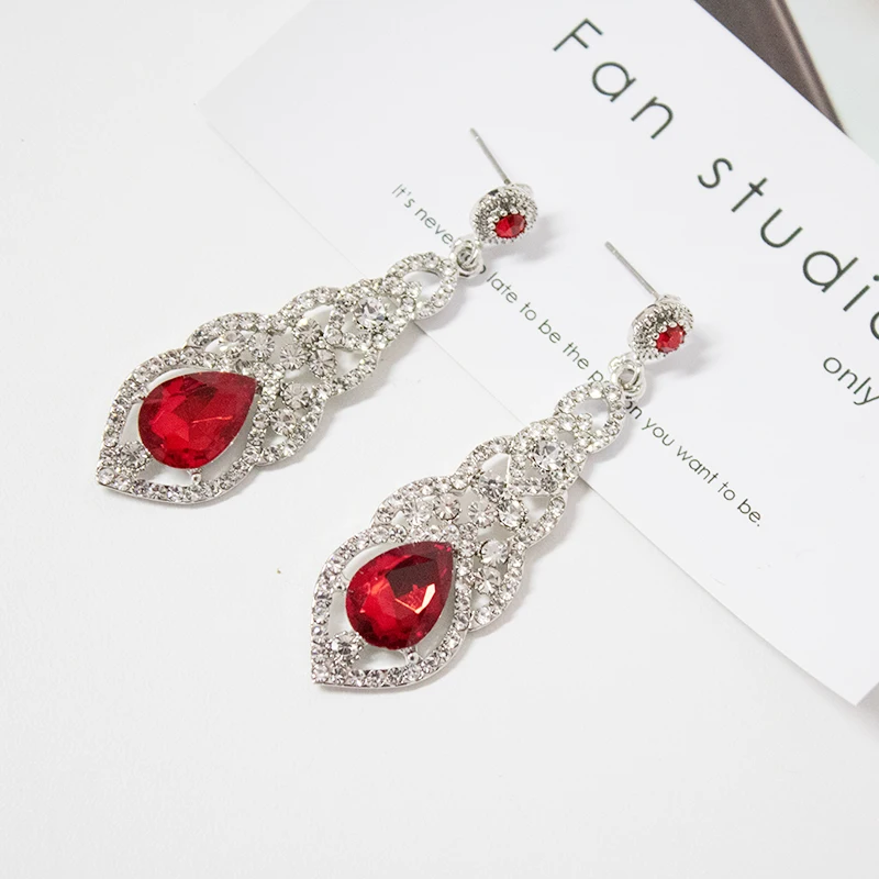 

Mecresh Crystal Wedding Drop Earrings for Women Silver Black Gold Color Korean Bridal Dangle Earring 2018 Fashion Jewelry EH444