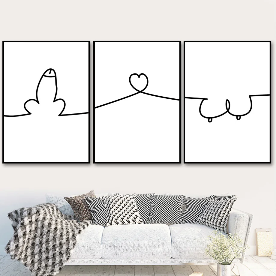 Abstract Nude Breast Heart Line Nordic Posters and Prints Wall Art Canvas Painting Black and White Wall Pictures for Living Room image 3