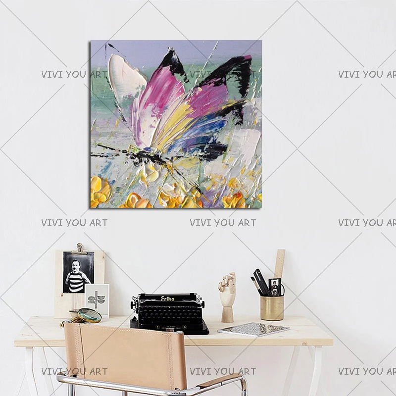 

Hand-painted Floral Paintings 3D Palette Knife Flowers & Butterfly Oil Painting On Canvas Modern Abstract Home Wall Art Pictures