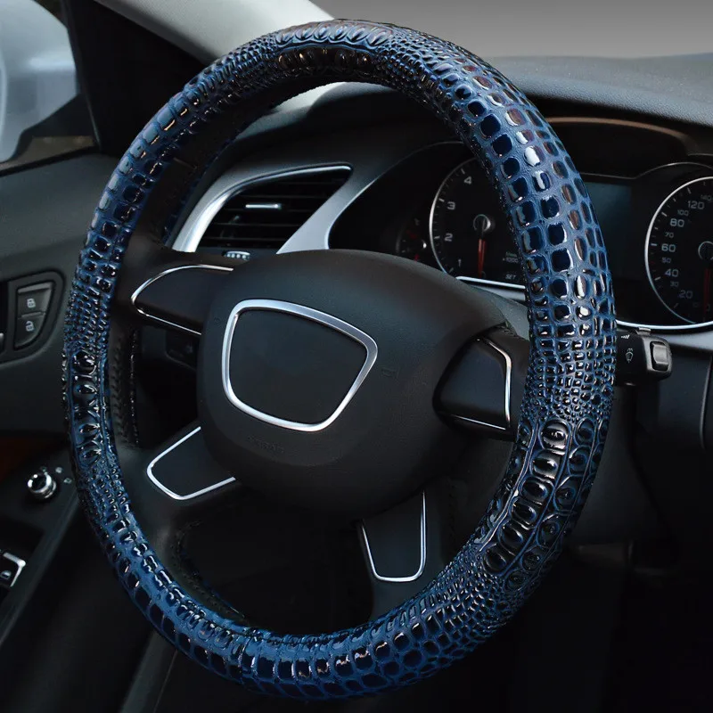 Crocodile Pattern Leather Car Steering Wheel Cover Case 38cm Unviersal Steering Cover for Audi BMW Hyundai Ford Volkswagan Crocodile Pattern Leather Car Steering Wheel Cover Case 38cm Unviersal Steering Cover for Audi BMW Hyundai Ford Volkswagan