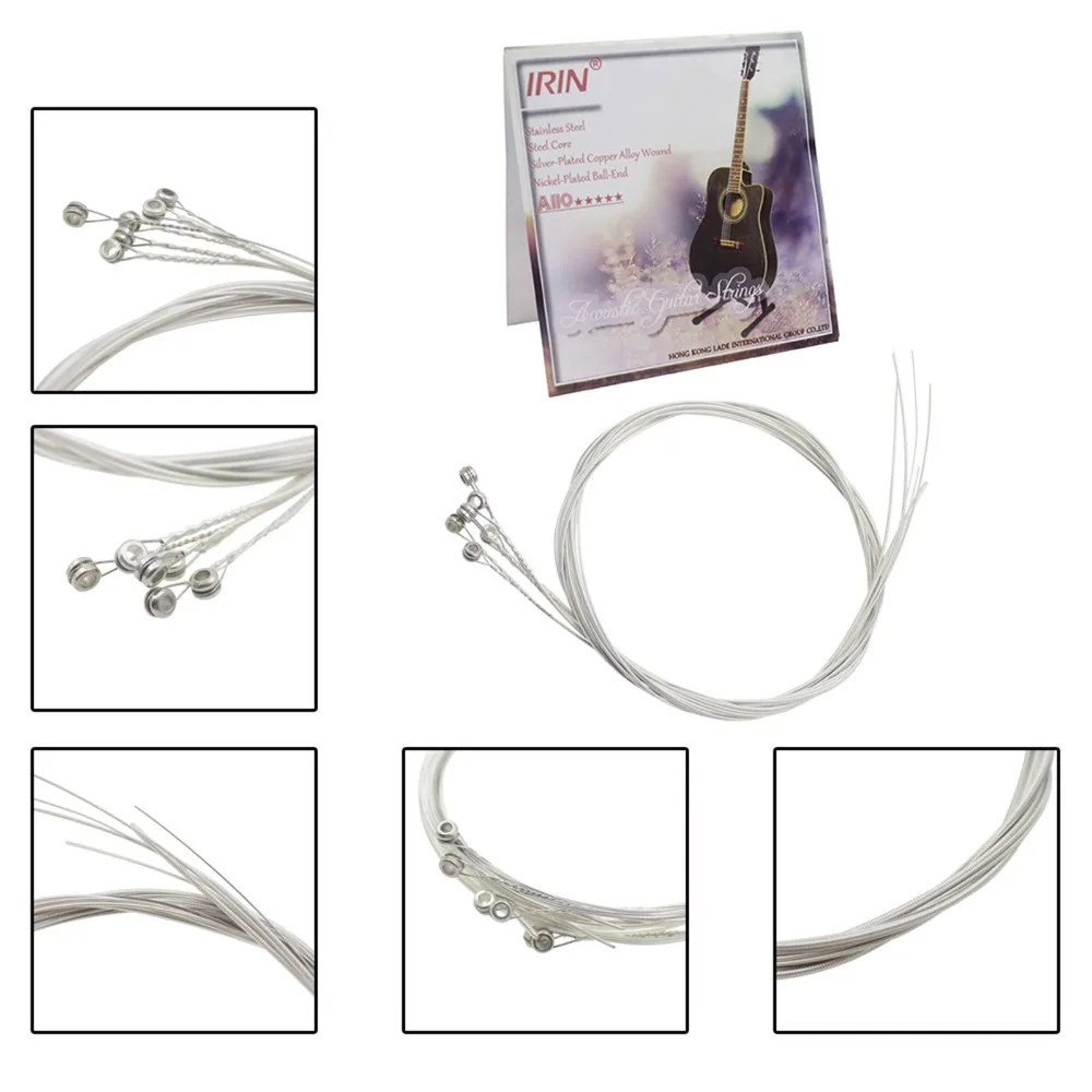 IRIN 6PCS folk guitar string A110 silver plated string silver white