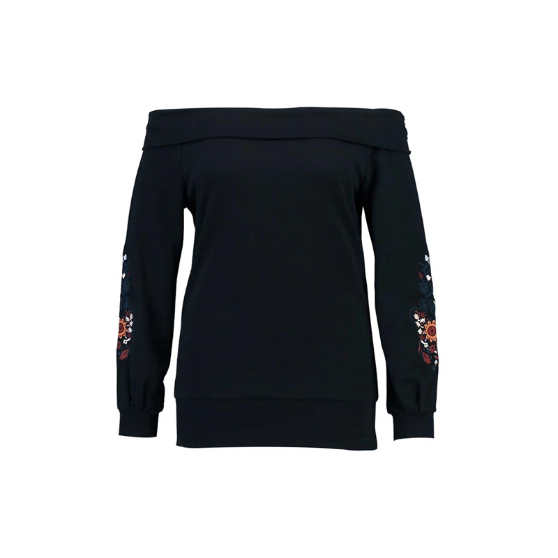 kissmilk Plus Size Floral Emborideried Women Sweatshirt Slash Neck Long Sleeve Female Clothing Big Size Lady Solid Pullovers