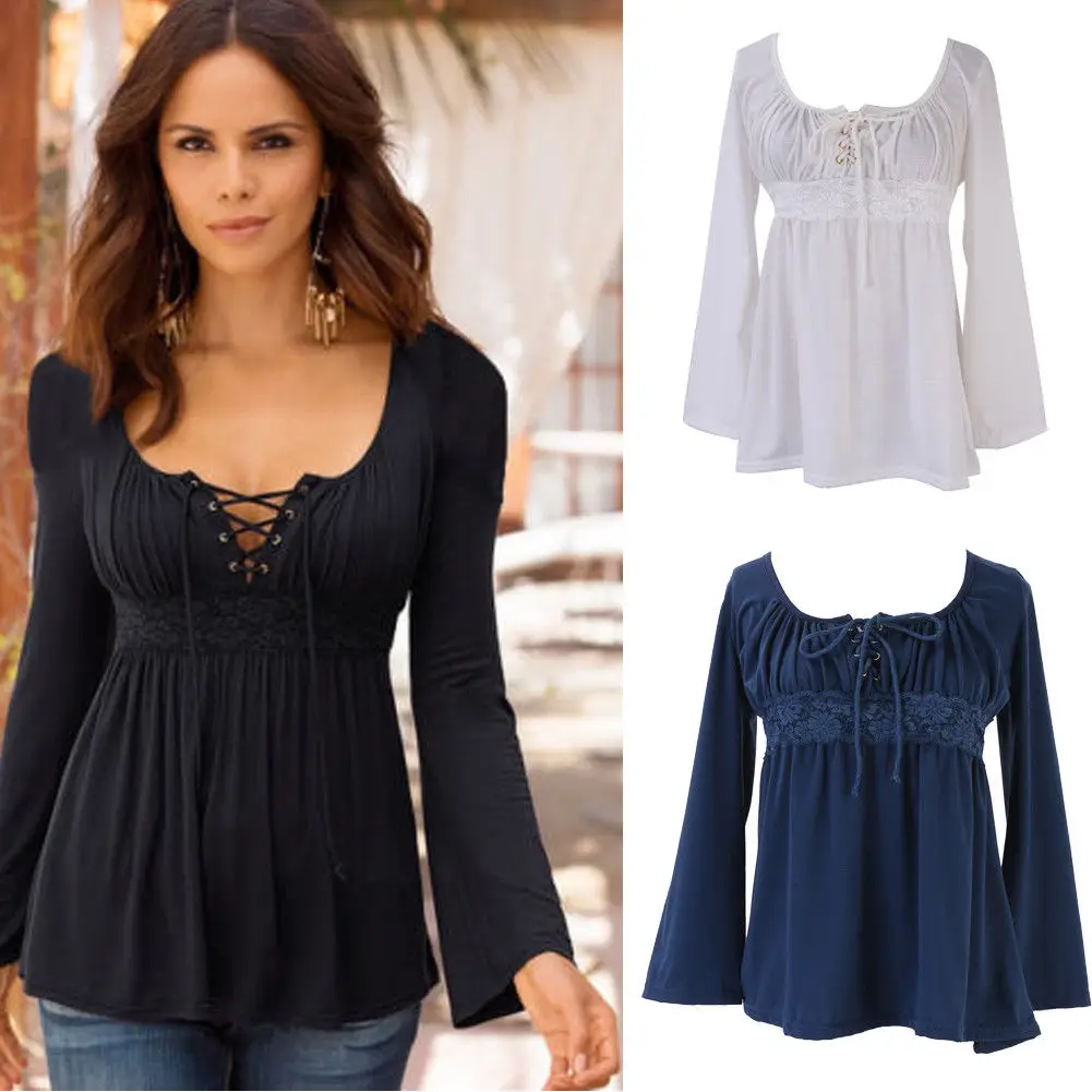 V Neck Long Flare Sleeve Plain T-Shirts