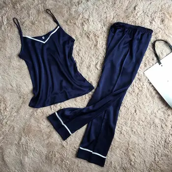 

NEW Faux Silk Strap Shirt+Shorts Sleep Set For Female V-Neck Sexy Pajamas Suit Summer Casual Home Wear Solid Nightwear M-XL