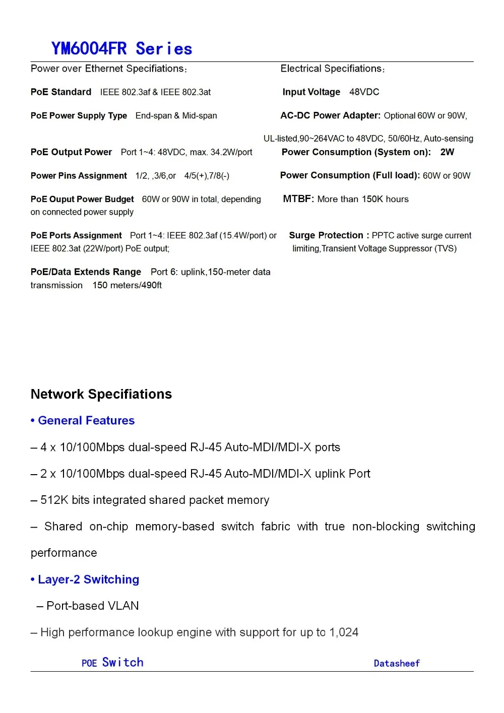 6-Port fast Ethernet Switch 4-Port POE picture 04