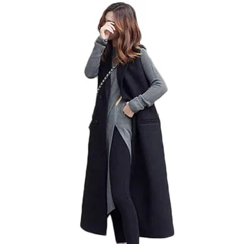 

Fashion Sleeveless Long Women Blazer Jacket 2019 New Suit Collar Korean Long Suit Vest Female Tank Waistcoat Bandage Coats f295