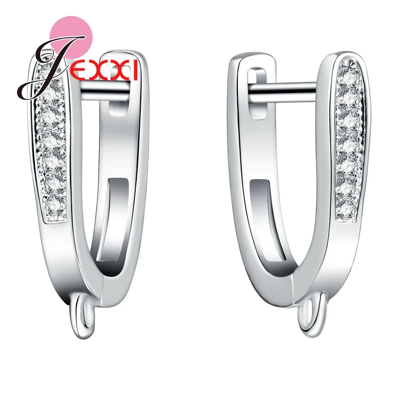 

New Brand Design 1 Pair Women Solid 925 Sterling Silver Micro Inlay Fashion Jewelry Findings Earrings Components Accessories