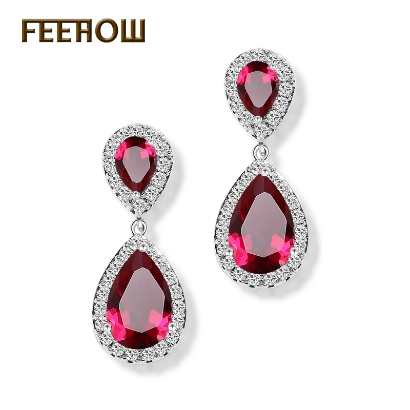 FEEHOW Fashion Elegant Bridal Jewelry Rose Gold Color Teardrop Cubic Zircon Drop Earrings For Women Wedding Party FWEP091