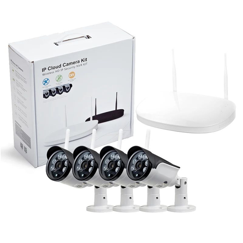 

4ch 720p 1.0mp Wireless IP Camera Night Vision Kit with 4ch Wifi NVR Onvif Private Protocol CCTV System Network P2P Remote View
