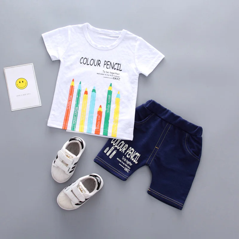 

2018 children clothes sets boys girls summer Color Pencil patterns clothing O-neck T-shirt+pants 2pc/set Kids casual suits