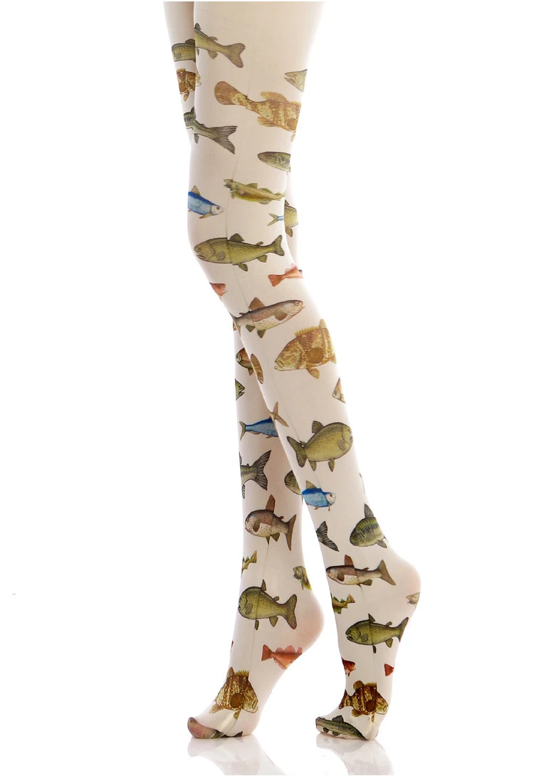Цветные колготки с тропическим принтом рыбы, облегающие носки