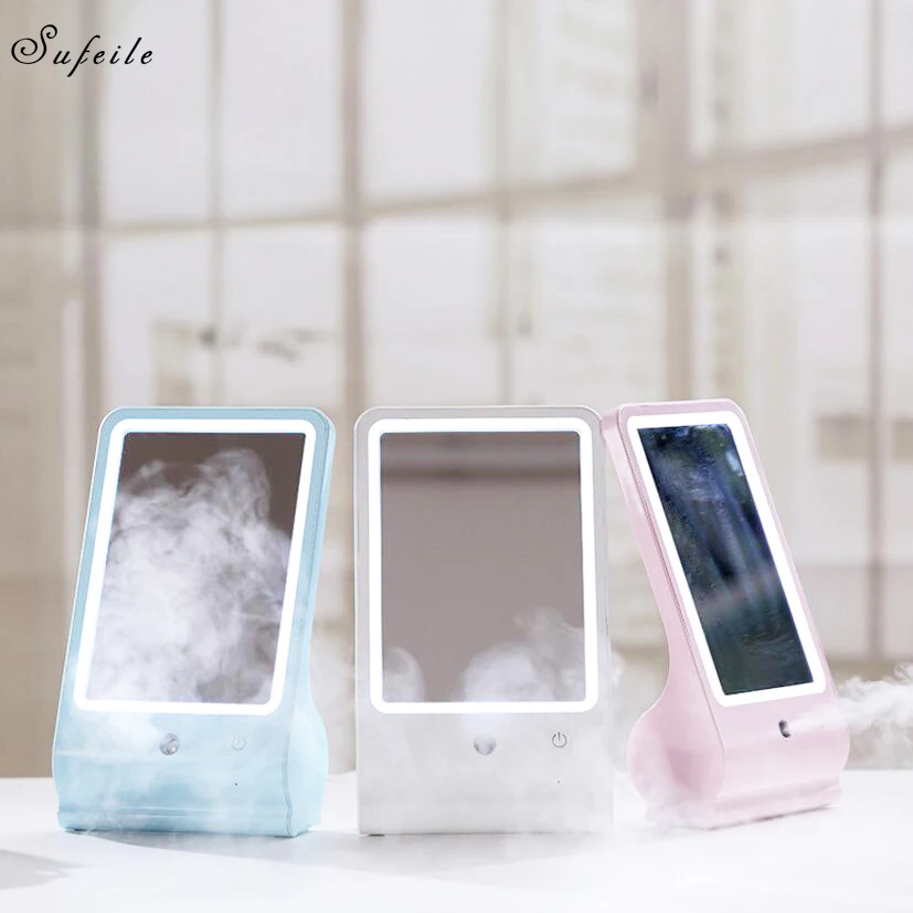 

SUFEILE Makeup Mirror Portable HD Makeup Mirror LED Luminous Makeup Mirror Air Humidifier Fogger Mirror Humidifier D20