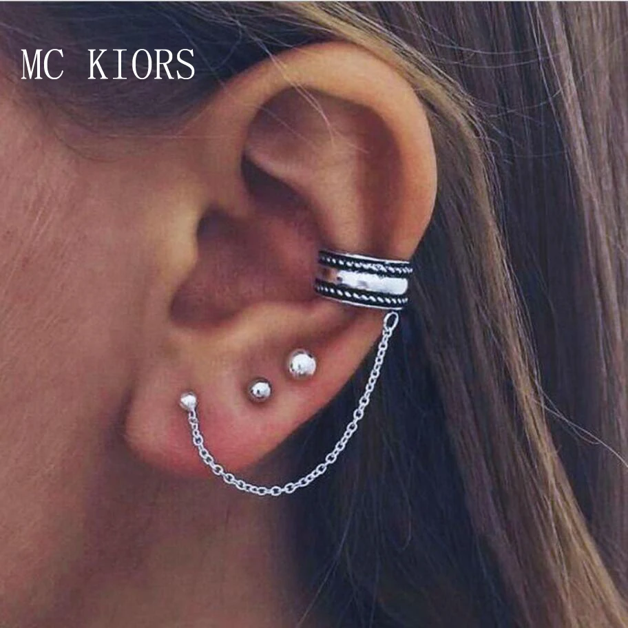

Punk Design Retro Wind Chain 3 Piece Set Combination Earrings For Women Alloy Geometry Hoop Long Earring Jewelry