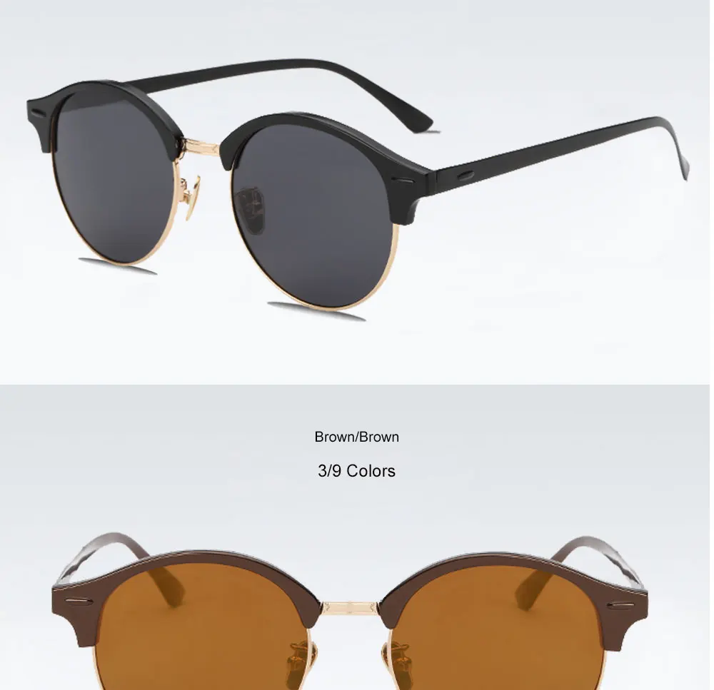 VEGA Eyewear Circle Vintage Sunglasses Polarized Women Semi-Rimless Ladies Designer Sunglass Hipster Glasses Aluminium 185  (7)