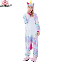 BALIWEISA Garment Cartoon Animal Pajamas Women Pajamas Sleepwear Rainbow Unicorn Tenma Adults Pajama Set Flannel Pyjamas Suits