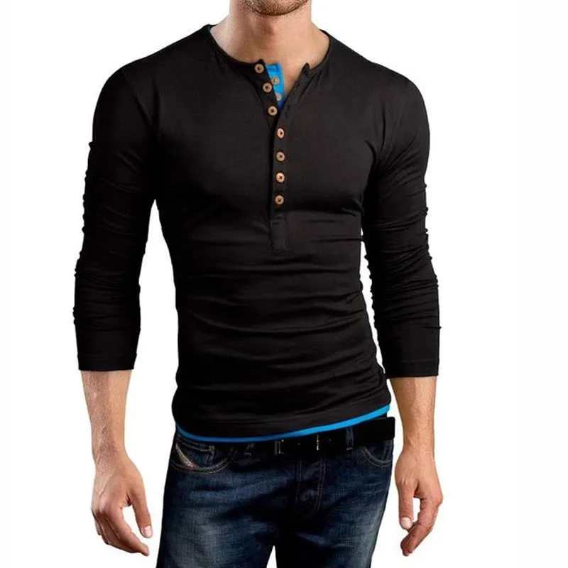 Новая футболка Homme 2016 однобортная с длинным рукавом и треугольным вырезом