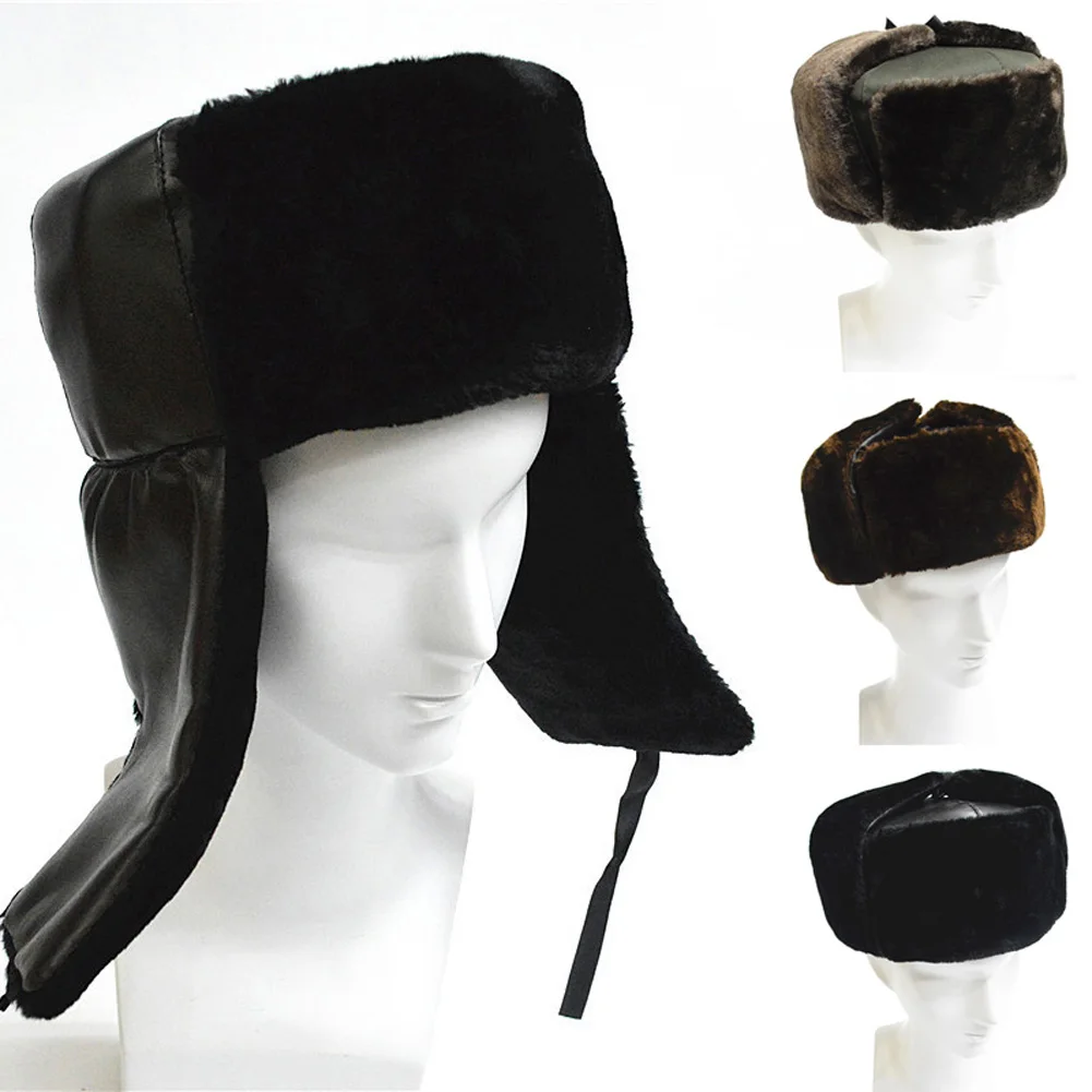 Зимняя мужская и женская шапка, утолщенная, из искусственного меха, сохраняет тепло, ветрозащитная, Русская Шапка-бомбер, шапка-ушанка GDD99