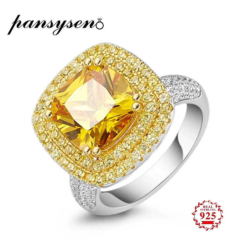 Роскошные Очаровательные кольца PANSYSEN, 10 мм, натуральный цитрин, кольца для женщин, 925 пробы, серебро, бриллиант, камень, кольцо на палец, женские подарки