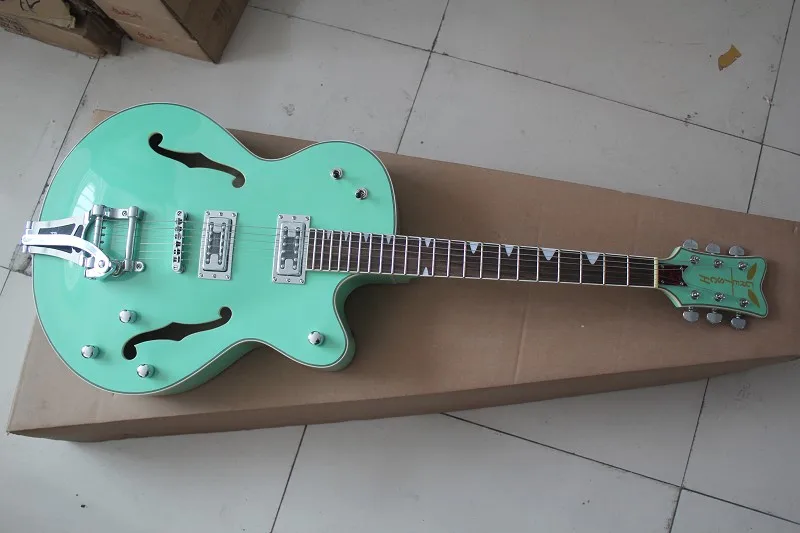 Factory Custom Bright green Gretsch 6120 guitar order hollow body hollow guitar with Bigsby Tremolo chrome hardware  15-9