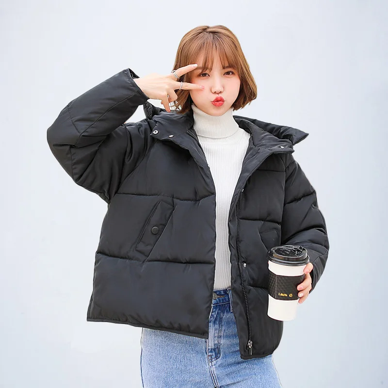 Hot Sale Winter Cotton Jacket Female Thicken Snow Lichens New Harajuku Short Sweet Down Cotton Coat Women Warm Loose Parkas - Цвет: 1609Black