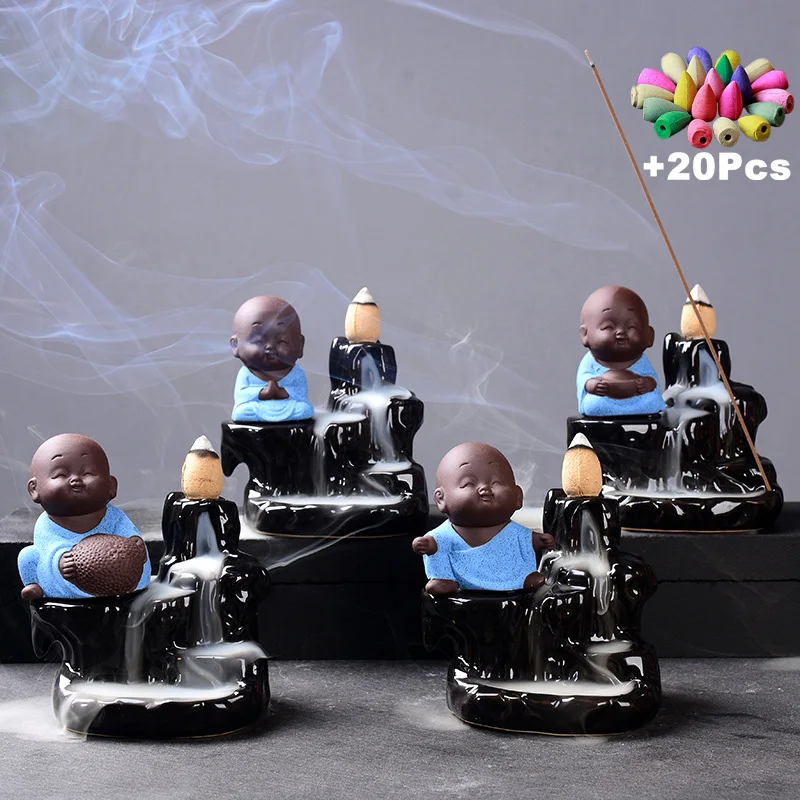 

20Pcs Incense Cones Handmade Creative Gifts Home and Table Decoration Zen Monk Yoga Ornaments Backflow Incense Burner Tea Pet