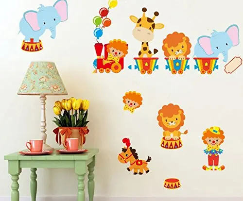 

Happy Circus Animal Wallpaper Bedroom Living Room Wall Stickers Nursery Children Sticker Elephant Lion Mural Waterproof Stickers