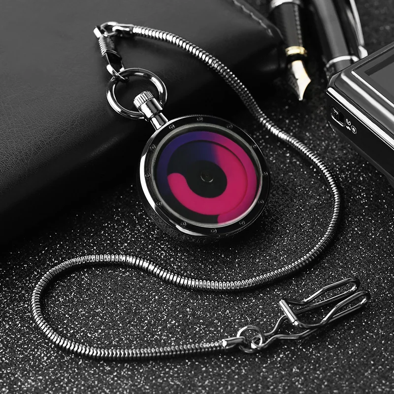 Стимпанк крутой Swirl кварц ожерелье карманные часы черный чехол с открытым лицом кулон для мужчин и женщин креативные Ретро часы подарки
