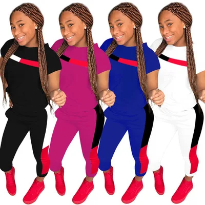 2019 حار بيع الصيف الأوروبية والأمريكية المرأة قصيرة الأكمام عارضة sweatpants مجموعة اثنين قطعة دعوى ملهى ليلي الملابس