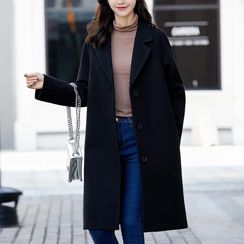 

Office Lady Long Wool Coat Wide-waisted Wool Blend Coat and Jacket Single Breasted Women Coats Autumn Winter