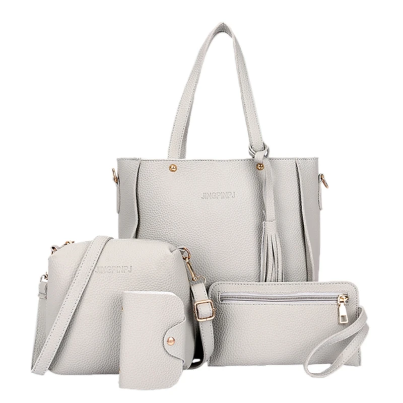 4 шт. женская модная сумка на плечо сумка-тоут кошелек сумка-мессенджер набор - Цвет: light gray