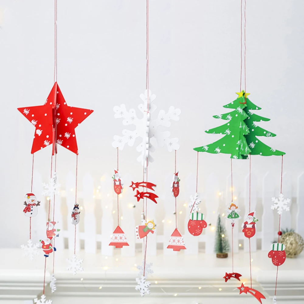 

Christmas Tree Decorative Pendant Wooden Tag Star Snowflake Hanging Drop Ornaments Christmas Window Decor for Dropship