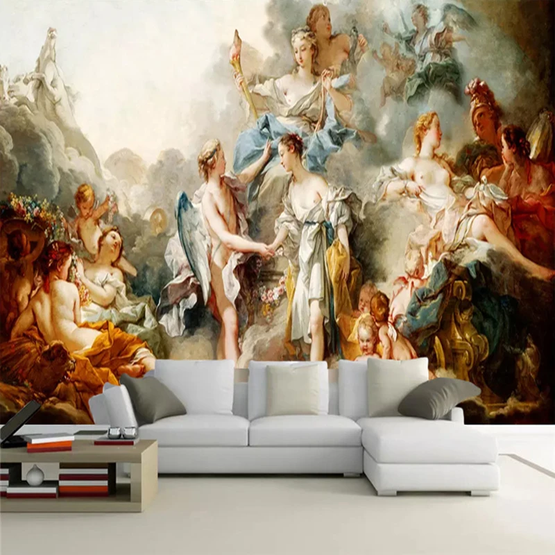 cheap Custom Mural Wallpaper European Style 3D Retro Figure Wall Painting Living Room TV Sofa Home Decor Background Wall Paper For 3 D