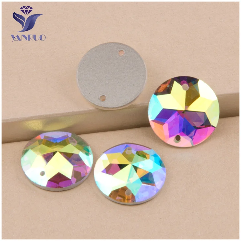 

YANRUO 2006TH Round AB Top AB Sew On Mirror Stones Sew On Rhinestones Flat back Dress Stones For Garment Clothes
