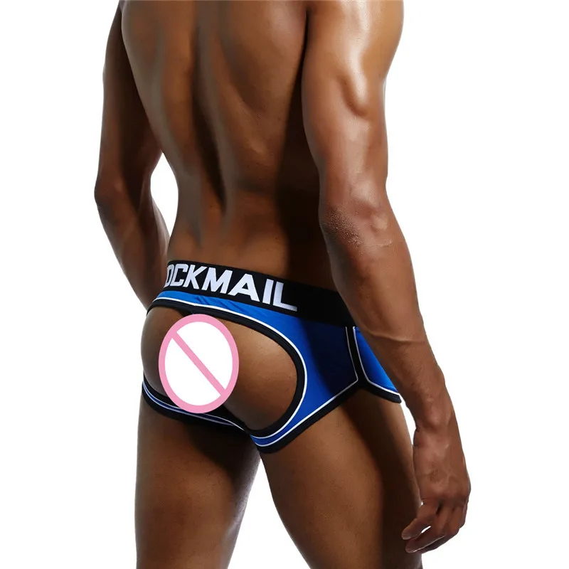 Бренд JOCKMAIL, мужское нижнее белье, боксеры, шорты, открытая спина, ягодицы, хлопок, сексуальное, открытая спина, гей, мужское нижнее белье, JockStrap cuecas, Гей Трусы - Цвет: Синий